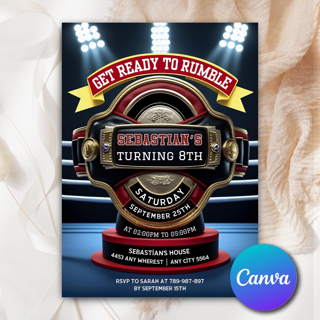 Wrestling Birthday Invitation, Boxing MMA Ticket Invite, Editable ...