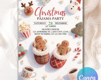 Christmas Pajama Party Invitation, Christmas Party Invitation, Holiday Pajama Party Invite, Christmas Sleepover Party, Editable Canva MCP3
