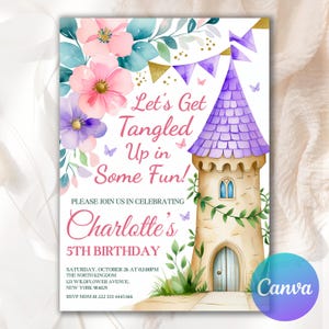 Princess Birthday party Invitation, Castle Invite, Princess Birthday Invitation, Editable pink Princess party invitation template PP043