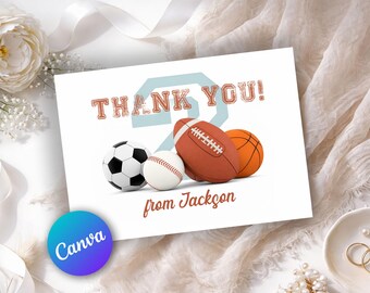Sports Thank You Card, Born Two Ball Thank You Card, 2nd Birthday Thank You Card, Kids Birthday Thank You, Editable Canva Template BT13