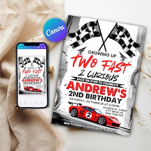 car birthday invite,race car birthday,racing car invite,Two fast Invitations,Second Birthday,growing two fast,race car invitation,Two fast Invitation,two fast too curious,cars invitation,two fast birthday,red race car,retro car invite,