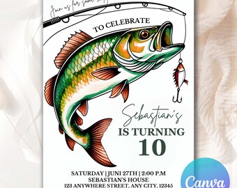 Fish Birthday invitation, Fishing, Reel in the Fun, Editable Fishing Birthday Invitation Template, Boy Birthday Invitation Printable FS813
