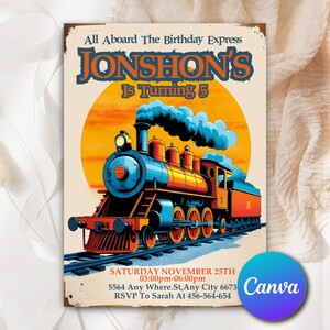 Train Birthday Party Invitation, Train Kids Invitation, Blue Boy 1st Boarding Pass, Digital Editable Printable, Instant Download TB852