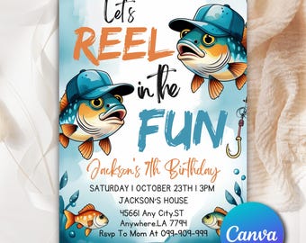 Reel in the Fun Fishing Birthday Invitation Template Fishing Invite Fish Birthday invitation Editable  Boy Birthday Invite Printable FS812