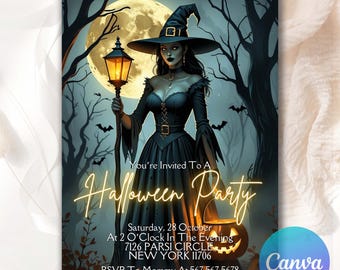 Uitnodiging Halloween Girls Out-feestje voor volwassenen, alleen boze heksen, heksen uitnodigen, bewerkbare uitnodiging voor Halloween-feestje canva-sjabloon WH561