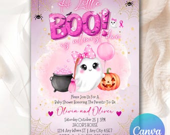 A Little Boo Is Almost Due Baby Shower Invitation, Pink Halloween Baby Shower Digital Evite, Printable Ghost Girl Baby Shower Invite PA84