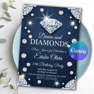 Denim birthday,Luxury invitation,Retro invitation,Denim and diamonds,Denim invitation,Diamonds invitation,Diamonds birthday,denim birthday party,digital flyer invite,jean party,diamonds and denim,Denim invite,Diamonds invite,