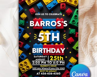 Building Blocks Invitation, Blocks Invitation Template Editable Building Blocks Birthday Party Invitation, Instant Download BB00762