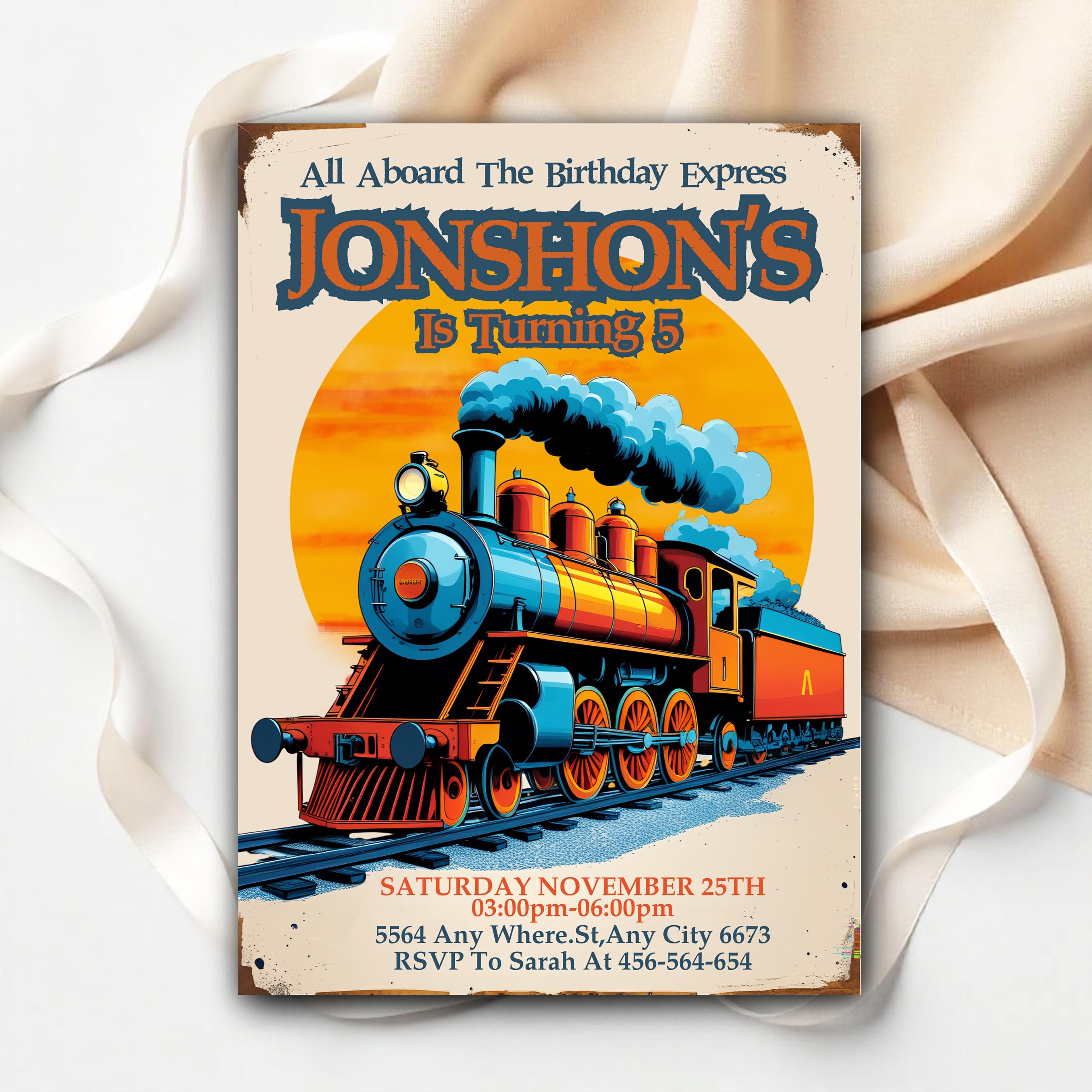 Train Birthday Party Invitation, Train Kids Invitation, Blue Boy 1st ...