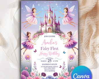 Fairy First Birthday Invitation Fairy Garden 1st Birthday Party Invite EDITABLE My Fairy First Invitation Enchanted Forest Girl Invite FF072