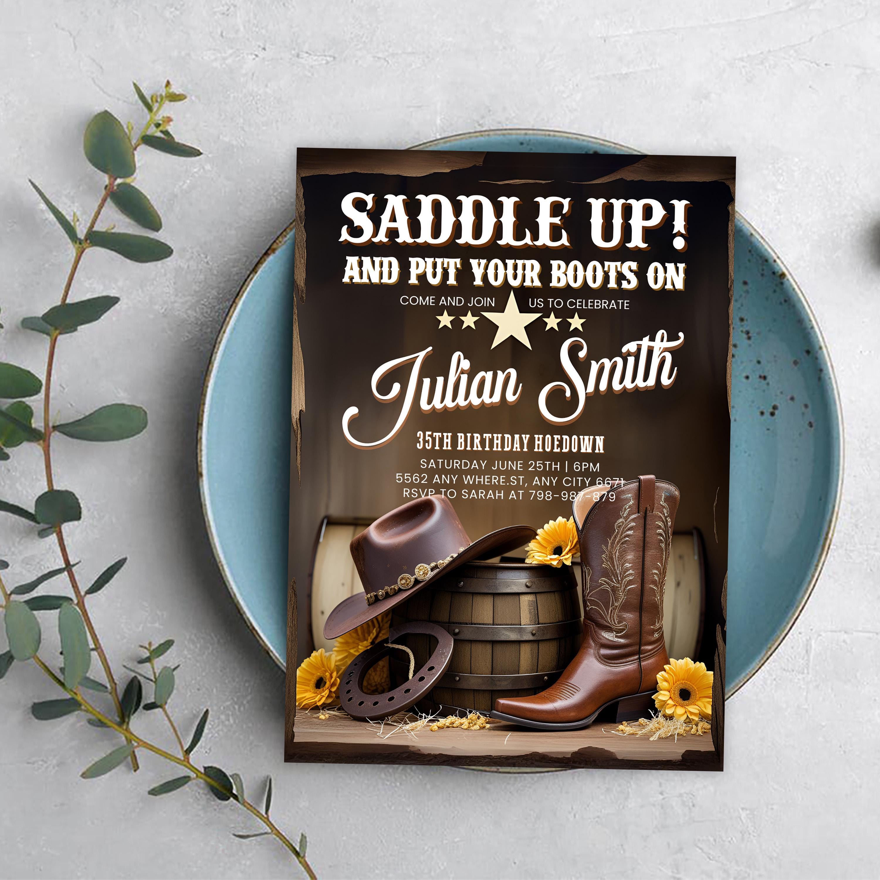 Western Birthday Party Invitation, Hoedown Cowgirl Invite Template