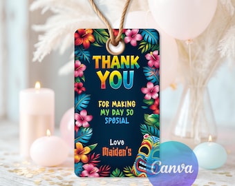 Luau Birthday Party Thank You Tags Mahalo Favor Tag Pastel Girl Editable Tropical Aloha Hawaiian Favor Tag Canva Template Printable AL762