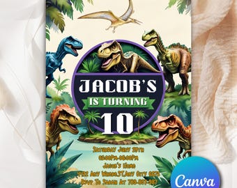 DInosaur Birthday Party Invitation, T-Rex Party Invite, Jurassic Birthday, Dinosaur World Invitation, Editable Dinosaur Invitation DT0054