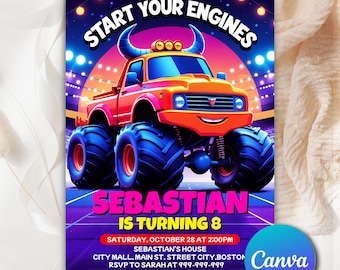 Trucks Birthday Invitation, Boom Crash, Printable Monster Truck Bash Invitation, Monster Truck Birthday Invitation Template For Boys MT29