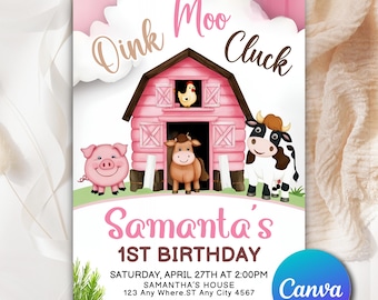 Cute Farm Animals Party Invitation, Barnyard Party Invitation, Editable Farm Birthday Invitation Printable template,  Instant Download F0776