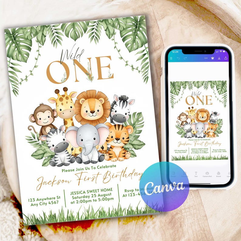 Wild One Birthday Invite, 1st Birthday Digital Invite, Safari First Birthday Evite, Jungle First Birthday Evite, Jungle Animals Party WO302,Animal Party Invite,Safari Invitation,1st Birthday Safari,1st Birthday Evite,Wild One Invitation,Jungle Safari Evite,Jungle Invite,Jungle Safari Party,jungle invitation,safari invitation,zoo invitation,party animals invite,wild one birthday,