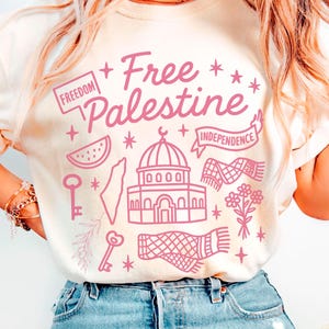 T-shirt de solidarité avec la Palestine gratuit, T-shirt de protestation politique, Chemises tendance aux couleurs confort, Haut militant, Chemise graphique keffieh pastèque