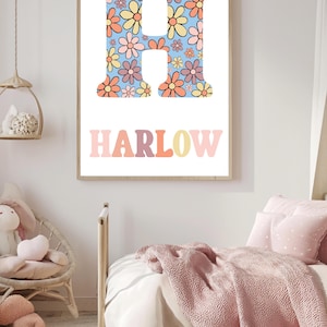 Initial Nursery Print | Personalised Initial Name Print | Nursery Decor | Daisy Theme | Little Girl Room | Kids Wall Art | Nursery Art | Art