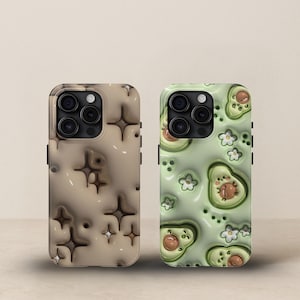 Funda rígida con diseño de aguacate y estrella abstracta para iPhone 16, 15, 14, 13, 12, 11 Pro, Xs, Xs Max, Xr - Samsung S24, 23, 22, 21. Regalo para el Día de la Madre.