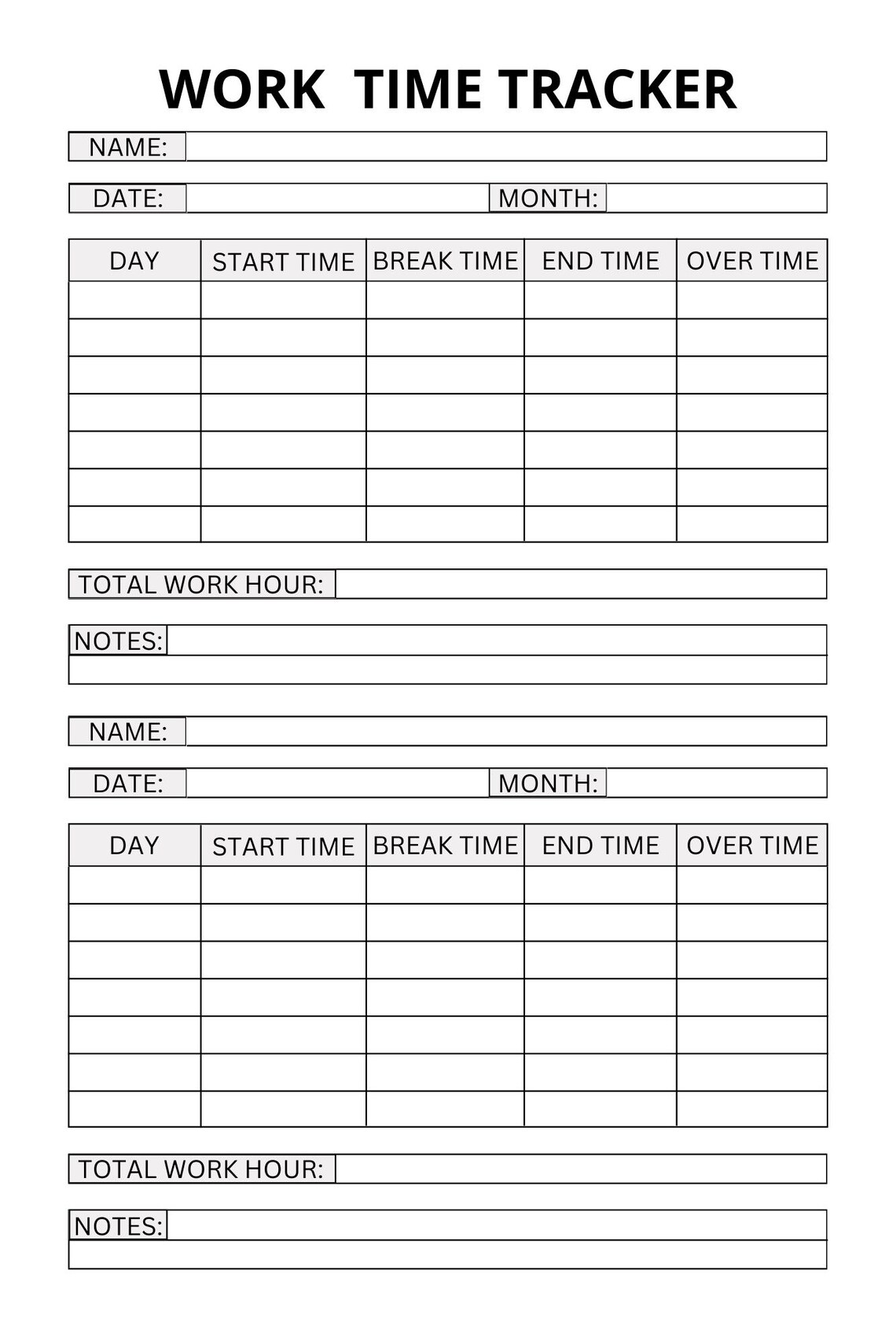 Work Tracker Worksheet.pdf Work Time Tracker Printable | Daily and Weekly Planner | Time ...
