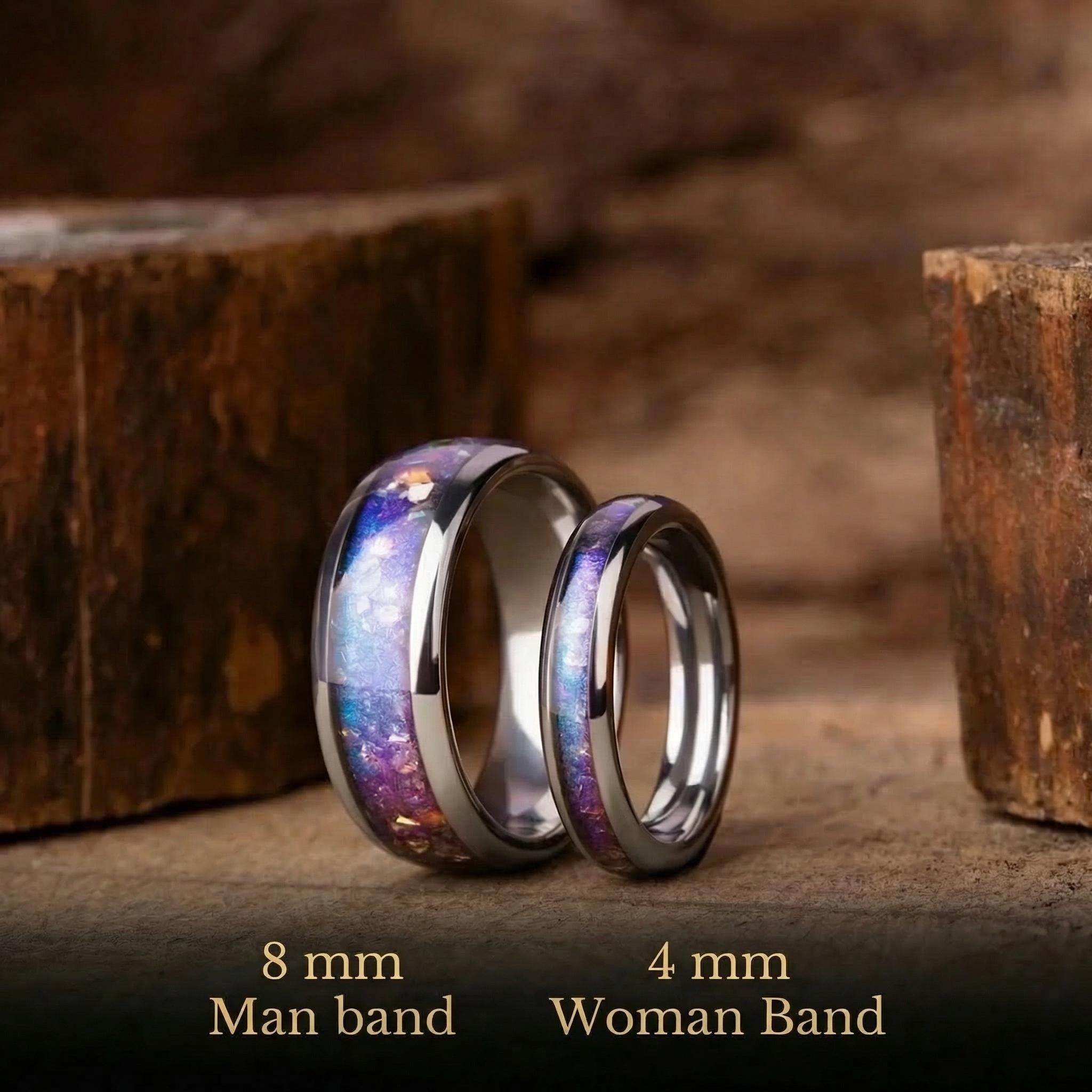Alexandrite Crushed Inlay Tungsten Wedding Band Set: Color Changing ...