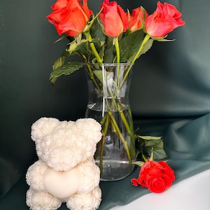 Handmade Soy Wax Teddy Bear Candle: Heart & Rose Detail
