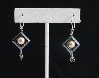 Hematite and Freshwater Pearl  with Sterling Silver Hook earrings