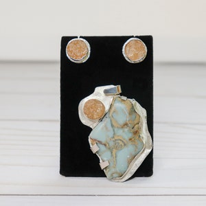 Aqua Quartz and Champagne Druzy Sterling Silver Pendant