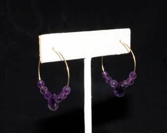 14K Gold Filled Hoop Earrings with Amethyst Gemstones