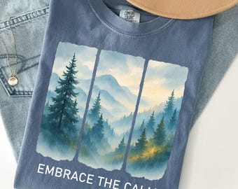Comfort Colors Watercolor Mountain Shirt, Rainy Forest Graphic Tee, Nature Lover T-Shirt