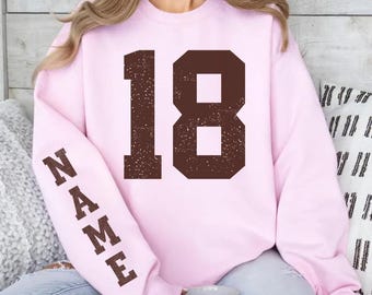 Custom Name Number Sweatshirt, Distressed Varsity Graphic, Personalized Game Day Gift