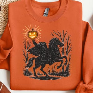 Sudadera de jinete sin cabeza / Sudadera con capucha de calabaza de otoño para Halloween / Sudadera con disfraz aterrador / Sudadera unisex festiva de octubre / Regalo para amantes del terror