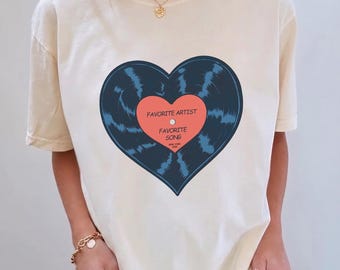 Custom Song Name Shirt, Heart Vinyl Record Design, Personalized Music Lover Tee