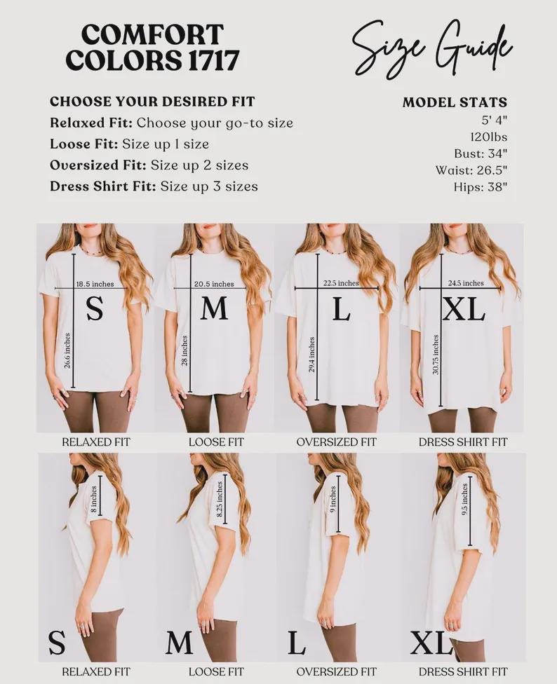 Comfort Colors size and fit guide