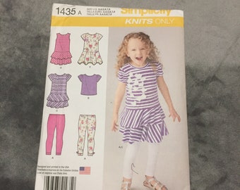 Sewing Pattern, Simplicity 1435, Sizes 3 -8, Girls Dress, Top and Leggings.