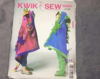 Sewing Pattern K3961, Kwik Sew, One Size, Kids Dragon Blanket.