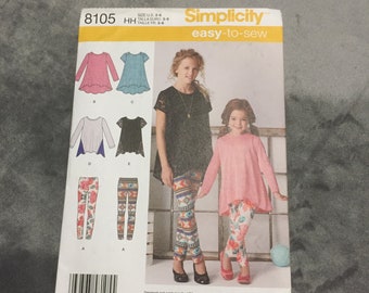 Sewing Pattern, Simplicity 8105, Sizes 3 - 6, Girls Top and Leggings.