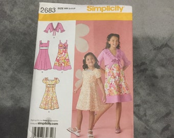 Sewing Pattern, Simplicity 2683, Sizes 3 -6, Girls Dress and Jacket.