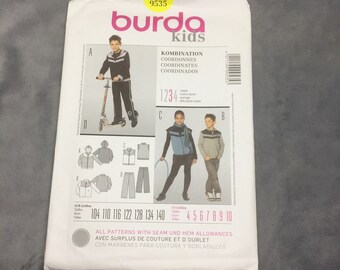 Sewing Pattern, Burda 9535, Sizes 4 - 10, Kids Track Suit Pattern.