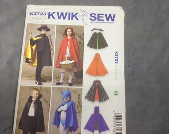 Sewing Pattern, Kwik Sew K3723, Sizes XS - XL, Kids Costume Capes.