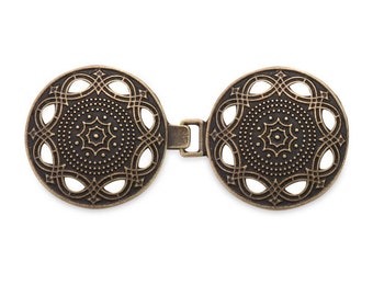 Round Cloak Clasp in Antique Brass and Silver