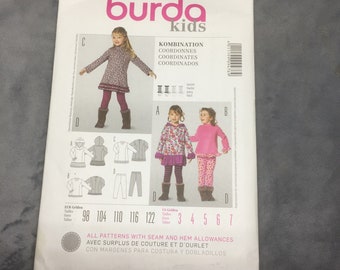 Sewing Pattern, Burda 9476, Sizes 3 - 7, Kids Jumper, Leggings and Dress.