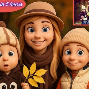 Benutzerdefinierte 3D Cartoon Portrait, personalisierte Pixar Style Digital Art, Foto zum Charakter Geschenk, Geburtstagsgeschenk Leinwand