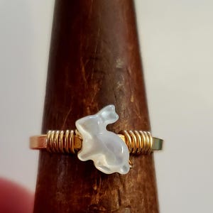 Mother of Pearl Bunny Ring: 14K Gold Filled Wire Wrapped Ring US Size 6.5