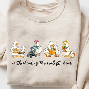 Sudadera divertida para mamá, Sudadera con ganso para mamá graciosa, Sudadera con capucha "La maternidad es lo más real", Sudadera retro para mamá, Regalo para mamá, Sudadera para mamá