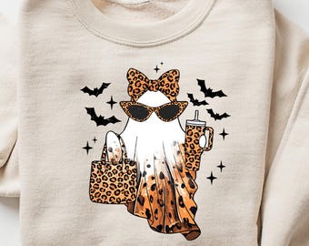 Boo-Jee Ghost Sweatshirt, Leopard Ghost Tee, Ghost Coffee Shirt, Funny Fall Shirt, Ghost Tee, Girly Halloween Gift, Boojee Shirt