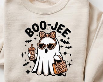 Boo-Jee Ghost Sweatshirt, Leopard Ghost Tee, Ghost Coffee Shirt, Funny Fall Shirt, Ghost Tee, Girly Halloween Gift, Boojee Shirt
