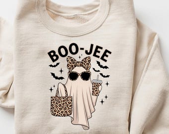 Boo-Jee Ghost Sweatshirt, Leopard Ghost Tee, Ghost Coffee Shirt, Funny Fall Shirt, Ghost Tee, Girly Halloween Gift, Boojee Shirt