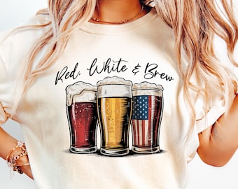 T-shirt rouge, blanc et brassin, T-shirt drôle de bière du 4 juillet, chemises à boire patriotiques, conception de chemise de jour de l'indépendance, T-shirt d'amateur de bière