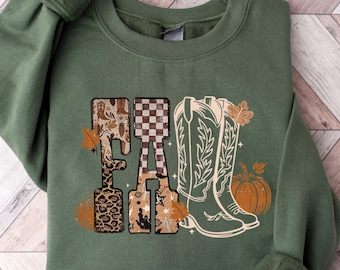 Fall Cowgirl Sweatshirt,Rustic Country Autumn TShirt with Pumpkin Boots,Western Thanksgiving Tee,Cozy Autumn Vibes shirt Gift